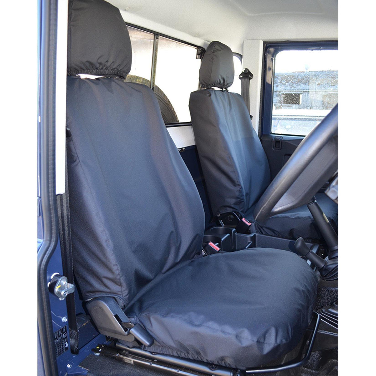 LAND ROVER DEFENDER 90 110 - 2007-2013 DRIVER AND FRONT SINGLE PASSENGER SEAT COVERS - PAIR - BLACK - Storm Xccessories2