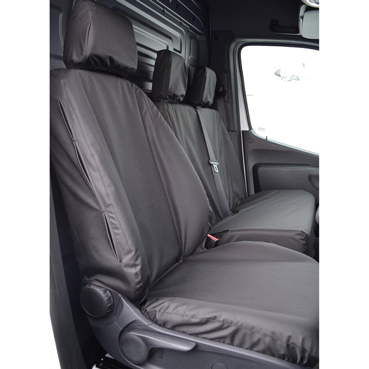 MERCEDES SPRINTER 2018 ON DRIVER AND FRONT DOUBLE PASSENGER SEAT COVERS - BLACK - Storm Xccessories2