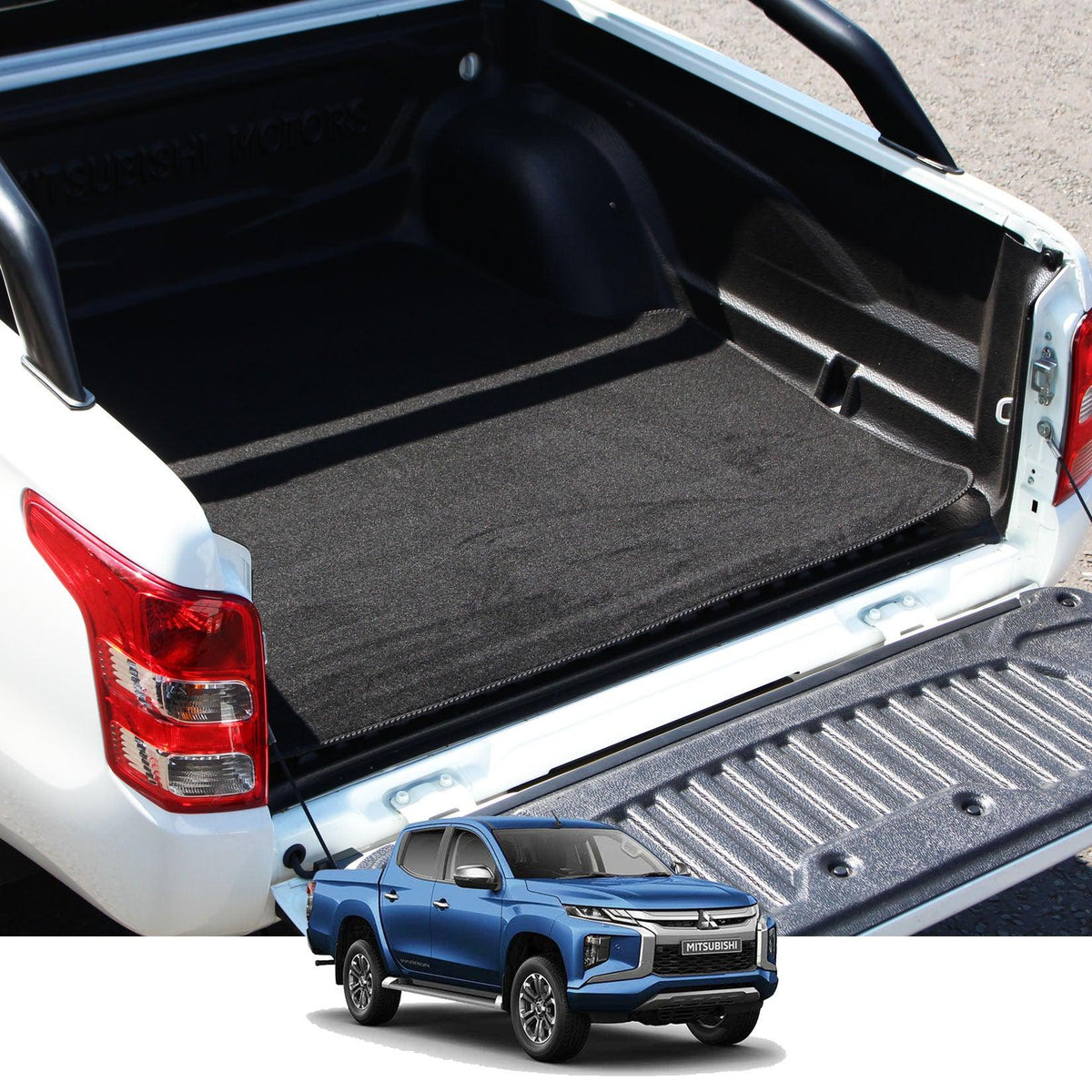 MITSUBISHI L200 SERIES 6 2019 ON DOUBLE CAB LOAD BED CARPET MAT IN BLACK - Storm Xccessories2