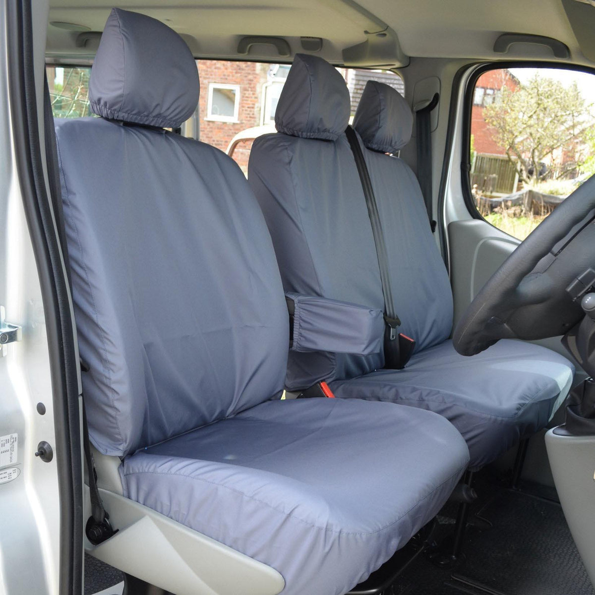 NISSAN PRIMASTAR 2006-2014 DRIVER AND FRONT DOUBLE PASSENGER SEAT COVERS (WITH ARMREST) - GREY - Storm Xccessories2