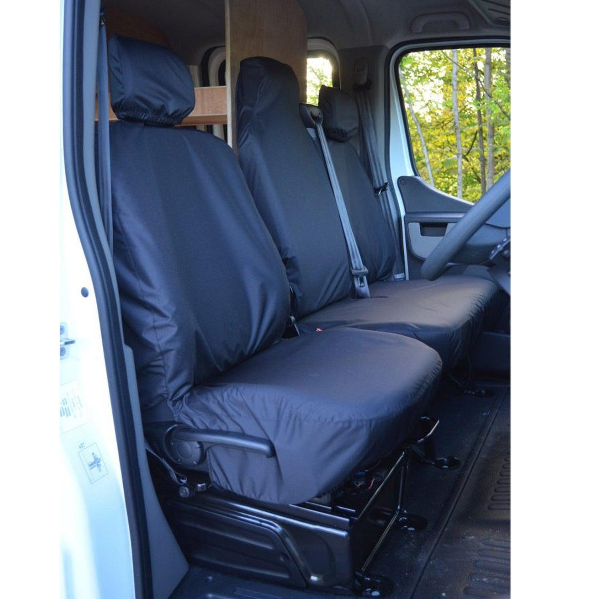 RENAULT MASTER VAN 2010 ON DRIVER AND FOLDING FRONT DOUBLE PASSENGER SEAT COVERS - BLACK - Storm Xccessories2