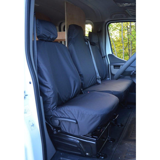 RENAULT MASTER VAN 2010 ON DRIVER AND FRONT FOLDING DOUBLE PASSENGER FOLDING SEAT COVERS – BLACK - Storm Xccessories2
