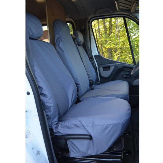 RENAULT MASTER VAN 2010 ON DRIVER AND FRONT FOLDING DOUBLE PASSENGER FOLDING SEAT COVERS - GREY - Storm Xccessories2