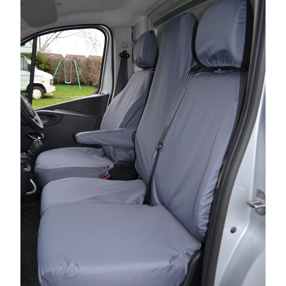 RENAULT TRAFIC 2014 ON - VAUXHALL VIVARO 2014-2019 - TAILORED FOLDING SEATS SEAT COVERS - GREY - Storm Xccessories2