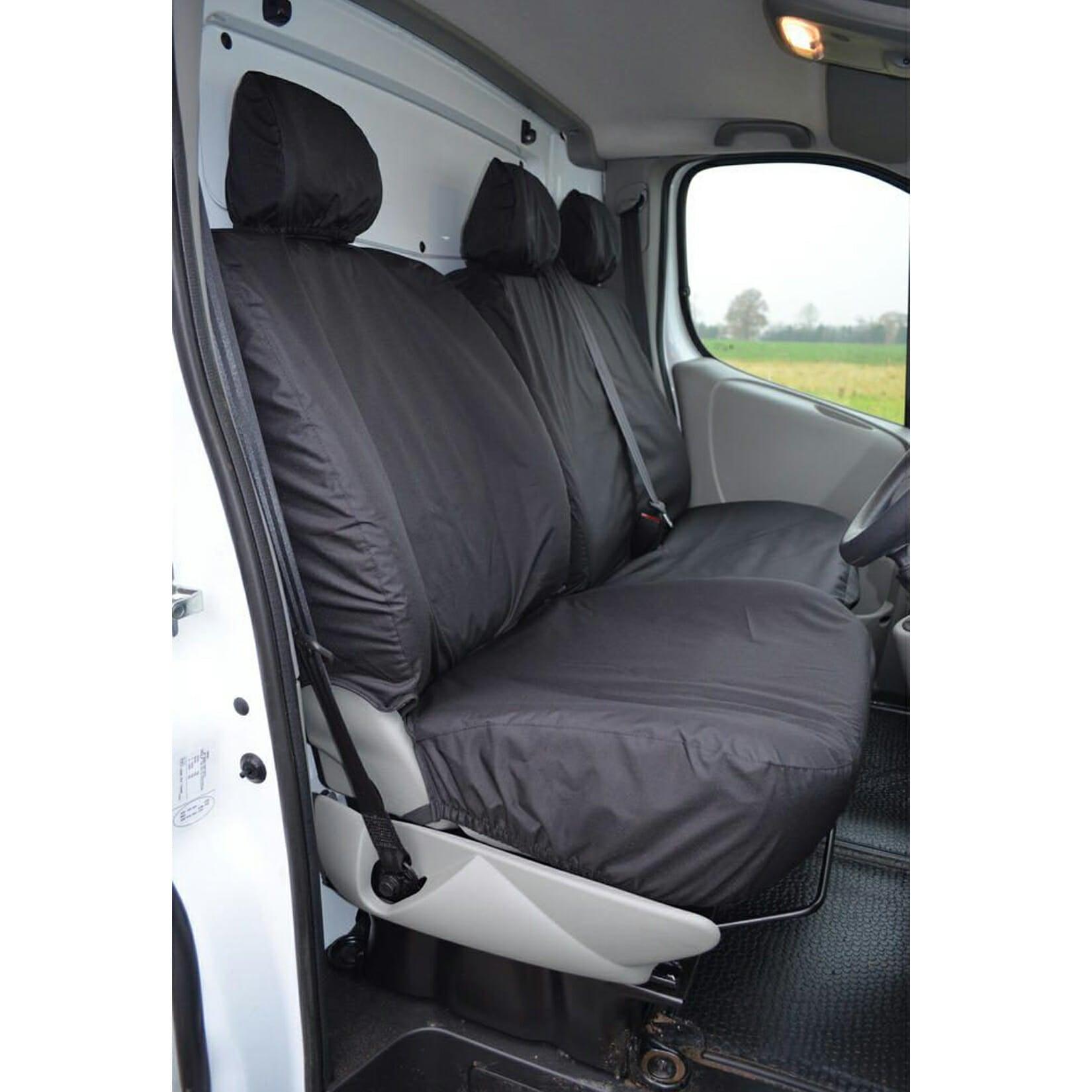 RENAULT TRAFIC - VAUXHALL VIVARO - 2006-2014 - DRIVER AND DOUBLE PASSENGER SEAT COVERS - BLACK - Storm Xccessories2