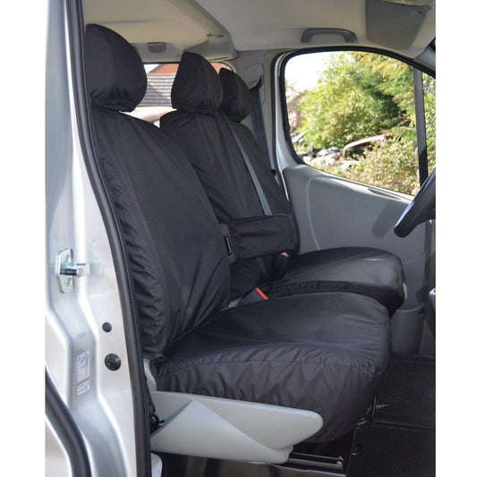 VAUXHALL VIVARO 2006-2014 DRIVER AND FRONT DOUBLE PASSENGER SEAT COVERS WITH ARMREST - BLACK - Storm Xccessories2