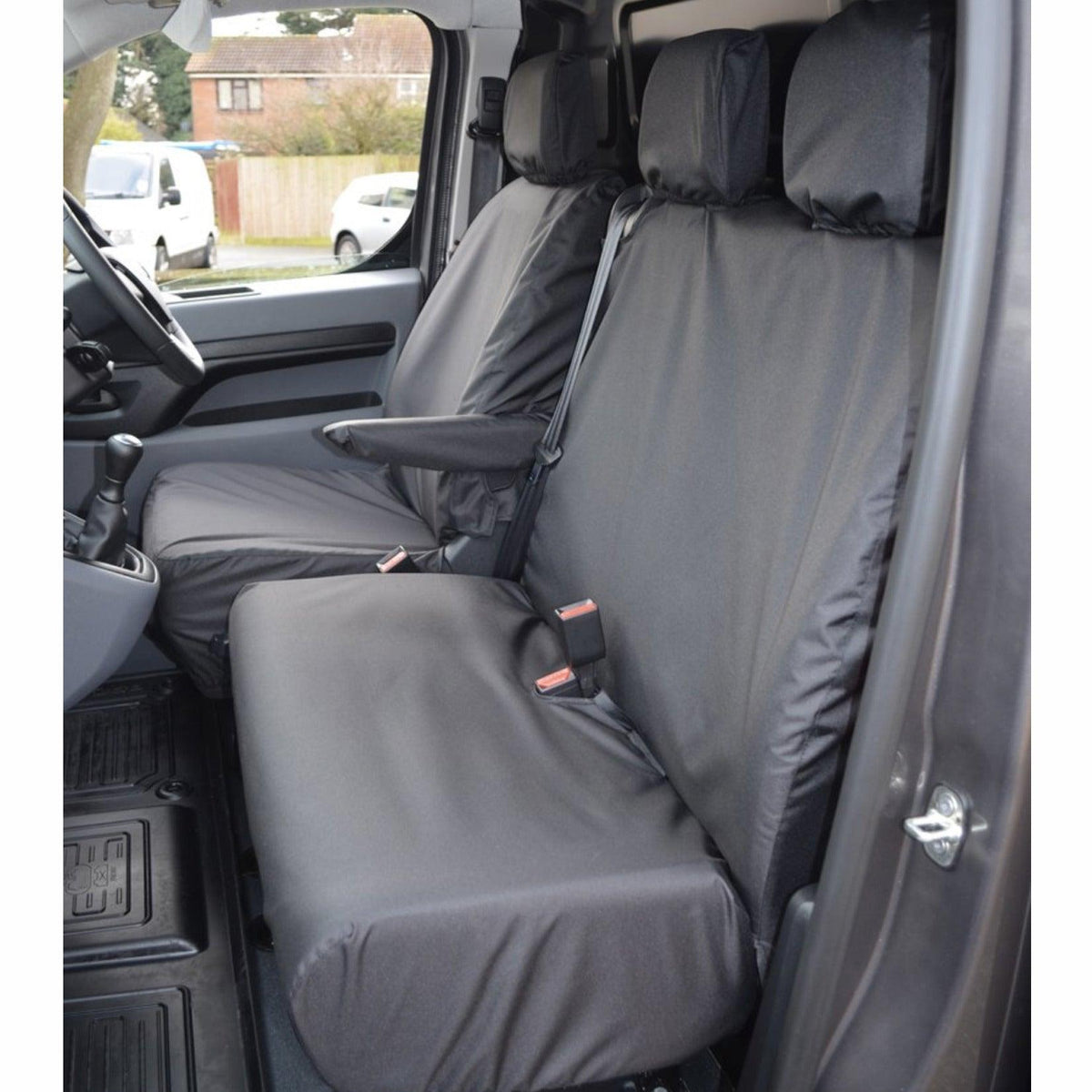 VAUXHALL VIVARO – 2019 ON – DRIVER DOUBLE PASSENGER SEAT COVERS – NO WORKTRAY - BLACK - Storm Xccessories2