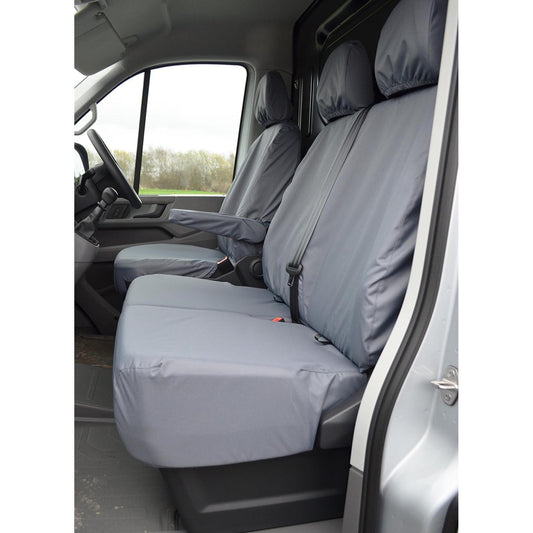 VOLKSWAGEN CRAFTER 2010-2017 DRIVER AND FRONT DOUBLE PASSENGER WITH WORKTRAY SEAT COVERS - GREY - Storm Xccessories2