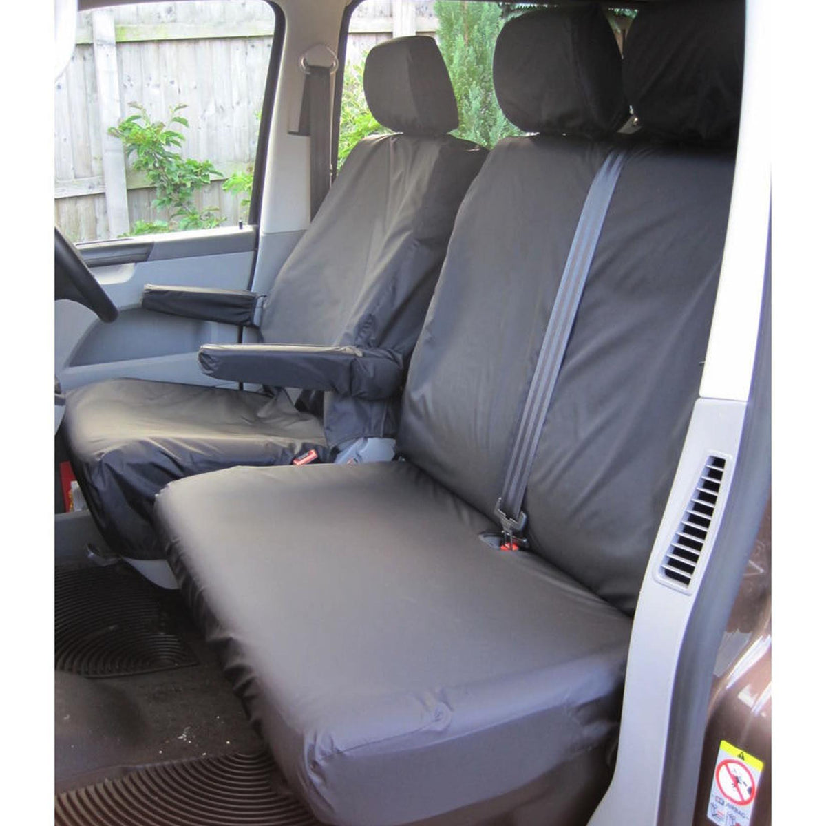 VW TRANSPORTER T5 2003-2009 DRIVER AND FRONT DOUBLE PASSENGER SEAT COVERS - BLACK - Storm Xccessories2