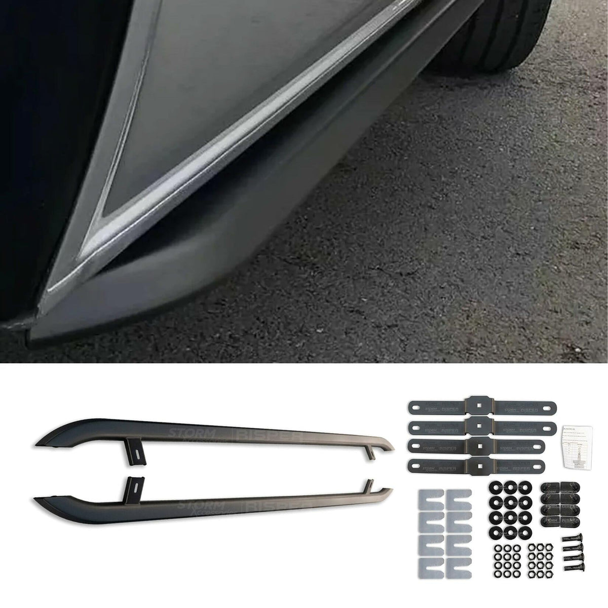 VW TRANSPORTER T5 & T6 LWB 2003-2023 TRAPEZOID SIDE BARS IN MATT BLACK - Storm Xccessories2