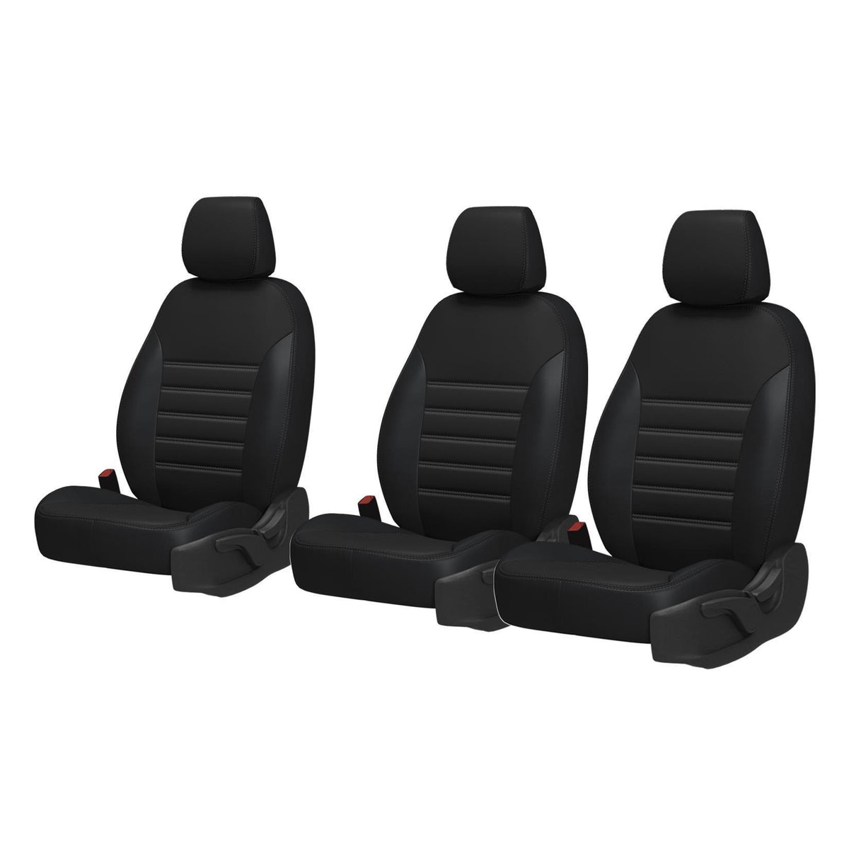 Vw Transporter T6 2016 On Front Driver & Double Passenger Seat Covers - Pu Leather In Black